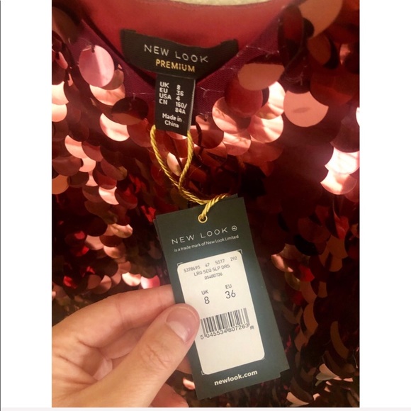 NWT New Look Burgundy Sequin Slip Dress Size 4 - Picture 8 of 8